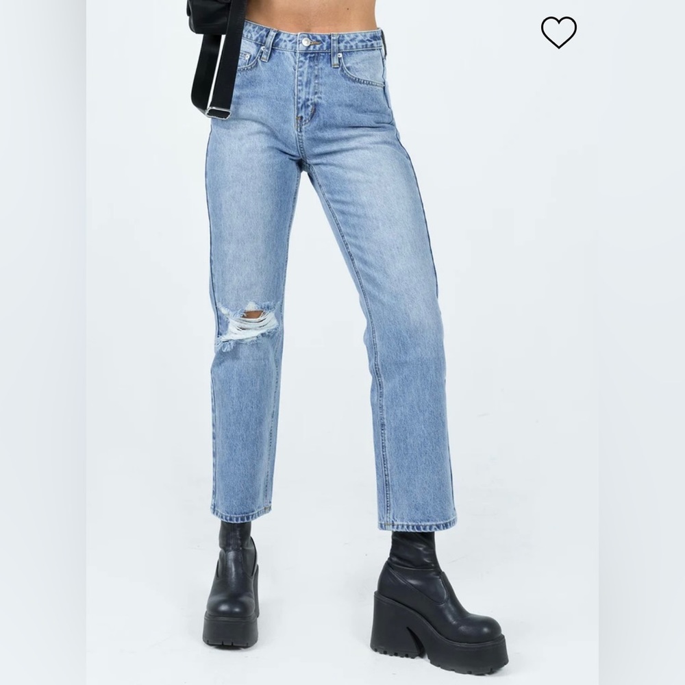 Princess Polly Calisto Straight Leg Jeans in Light Wash.